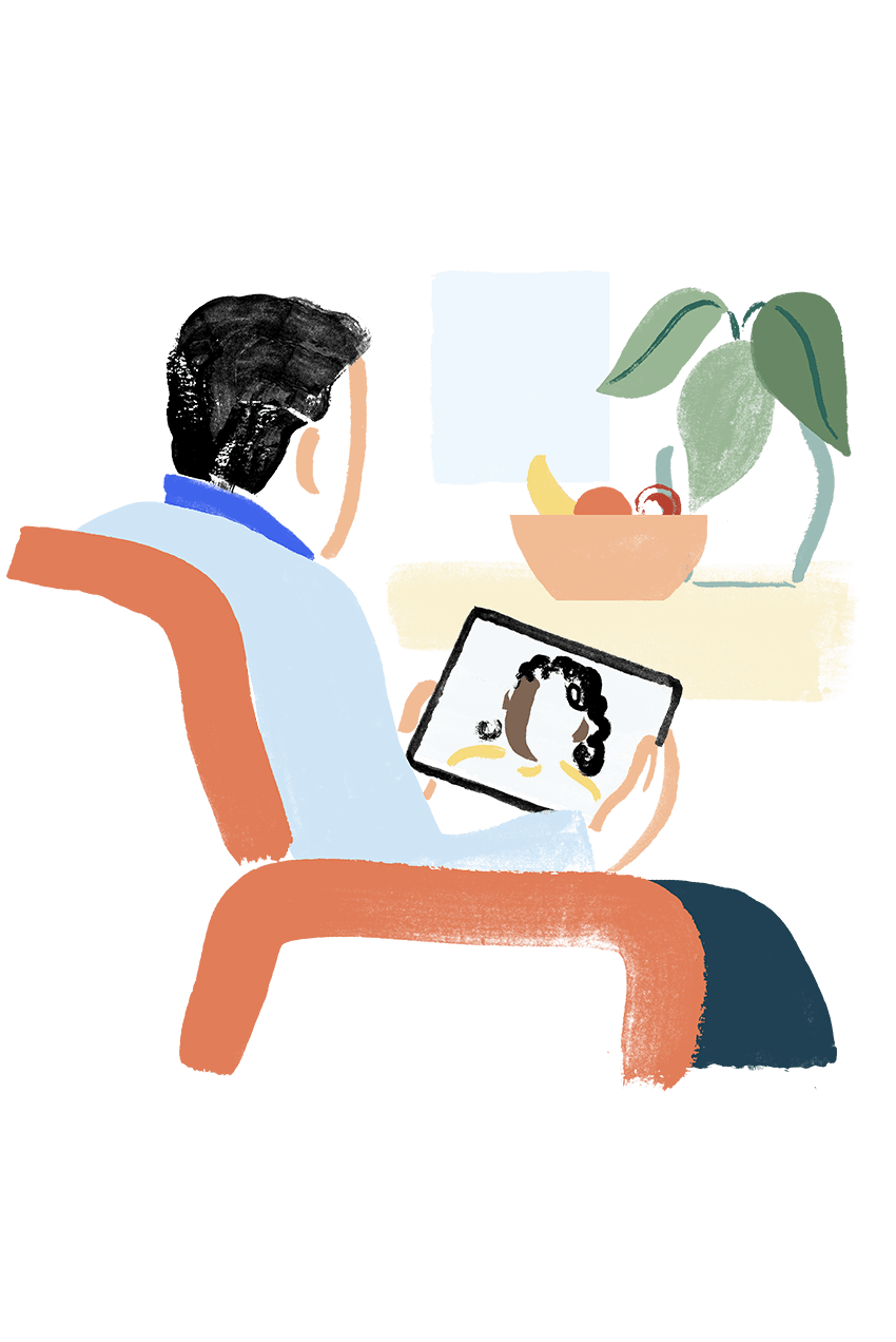 Illustrasjon av mann som sitter på ipad